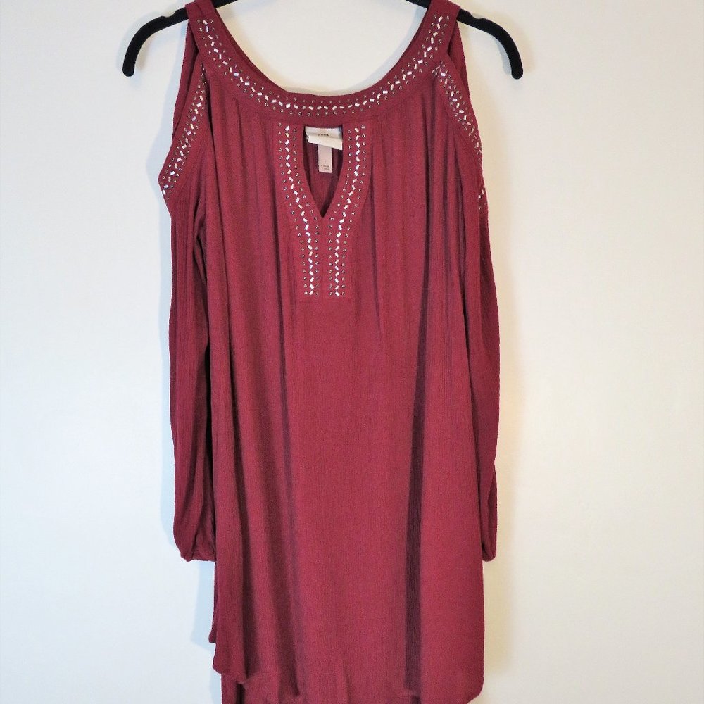 Knox Rose | Size 1X | Maroon Embellished Cold Shoulder Dress